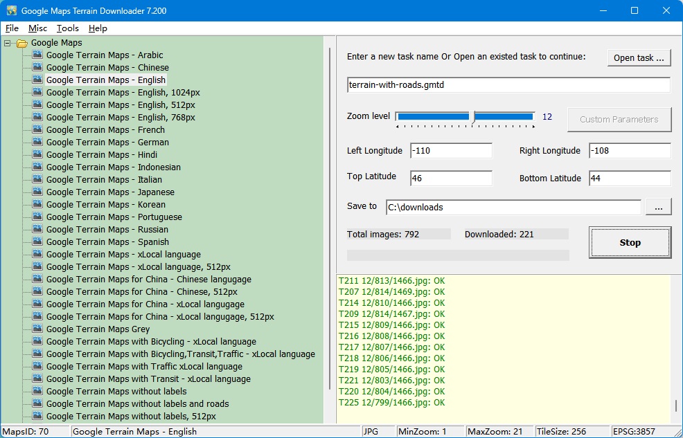 Click to view Google Maps Terrain Downloader 6.77 screenshot